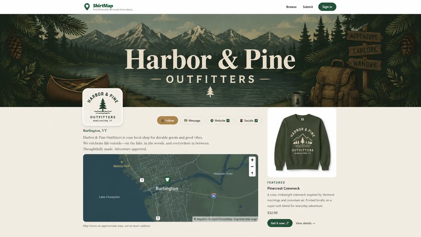 Harbor & Pine Outfitters storefront concept